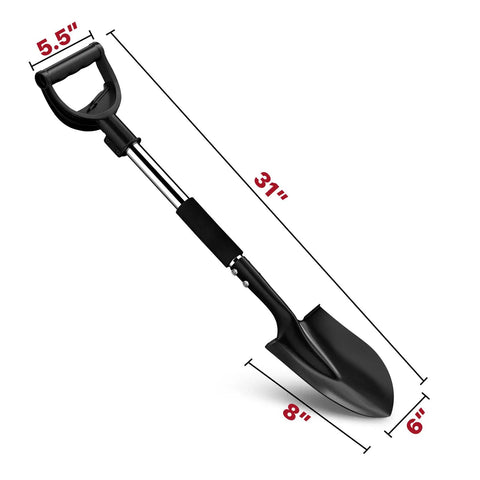 Heavy Duty 31 Inch Shovel With D Handle For Camping And Digging, Tough Steel Spade For Edging And Quick Work, Lightweight Yet Strong Metal Tool In Black with size dimensions