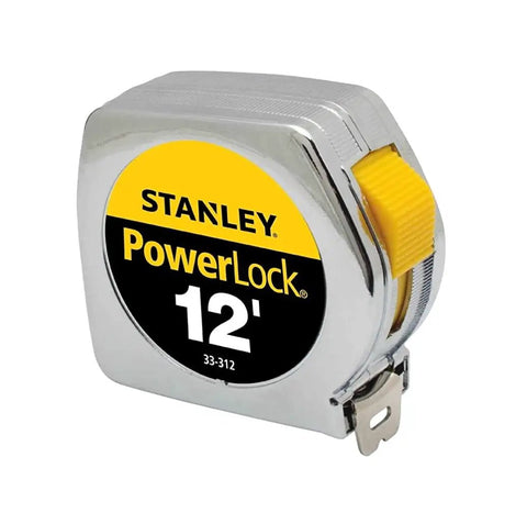 Front view of a Heavy Duty Silver Tape Measure with Durable Metal Case and Long Lasting Mylar Blade Twelve Feet by Three Quarter Inch.