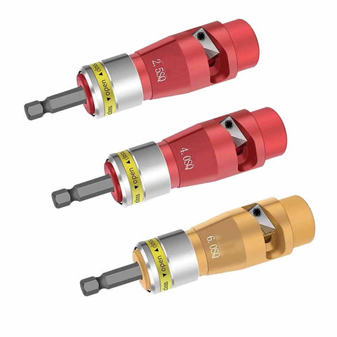 Rugged Aluminum Alloy Electric Wire Stripper And Twist Splicer Fits Standard Power Drills For Small To Medium Gauge Wires showing three sizes 2.5, 4, 6 mm².