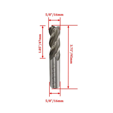 Front view of Rannb end mill, 5/8 in cutting diameter, 5/8 in shank, 4-flute HSS