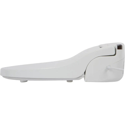 Dead Quiet Elongated Bidet Toilet Seat Delivers Endless Warm Water And A Self Cleaning Brushless Nozzle For Serious Hygiene, side view.