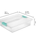Front view of Six Pack Clip Boxes With Latching Lids, Stackable Clear Plastic Storage Bins For Arts And Crafts, Office, Classroom Or Home Organization, Large Fourteen By Eleven By Three And A Quarter Inches