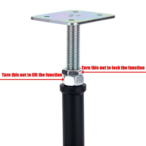 Detailed view of 4 Pack Adjustable Floor Jack Posts No Sweat Heavy Duty Lift Supports 6 To 9 Inch Screw Jack for leveling applications.