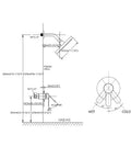 Diagram of Brushed Nickel Shower Faucet Set With Rainfall System Wall Mounted Eight Inch Shower Head and valve measurements.