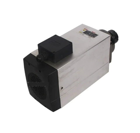 Heavy Duty 12KW Air Cooled Spindle Motor Crafted As A Rock Solid Workhorse With Brushless Power For No Sweat CNC Routing And Killer Cutting Precision On Industrial Routers And Milling Equipment, showcasing aluminum housing and cooling system.