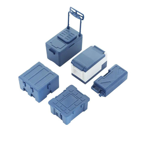 5 Piece RC Mini Tool Set And Storage Box Kit For Traxxas TRX4 TRX6 Axial SCX10 with fridge, toolbox, medical chest, fuel, fishing tank
