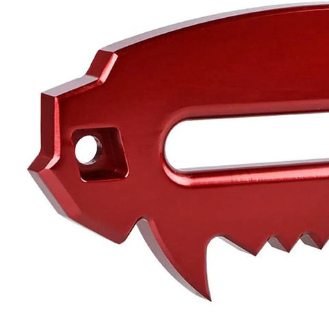 Close-up of red Off Road Aluminum Hawse Fairlead 254mm for Synthetic Winch Rope, CNC machined 6061 aluminum build detail