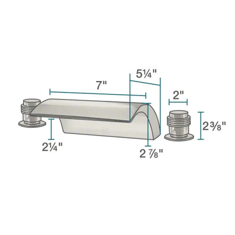 Diagram of Two Handle Tub Mount Roman Tub Faucet In Brushed Nickel Finish With Easy Three Hole Installation Lead Free Construction