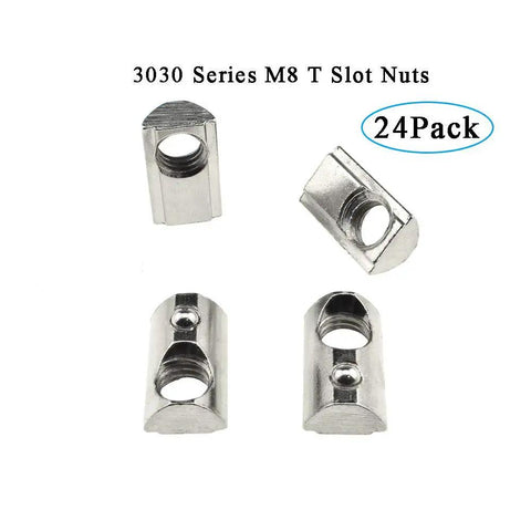 24 Pack M8 T Slot Nuts For 3030 Aluminum Extrusion Profiles Spring Loaded Ball Elastic Nuts in different angles.