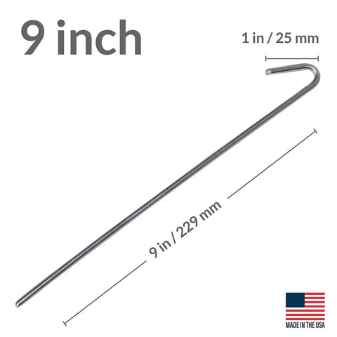 30 Pack Tent Stakes 9 Inch Galvanized Steel Ground Spikes With 1 Inch Hook Built Tough Rust Resistant 8 Gauge For Tents Fences Tarps Made In USA