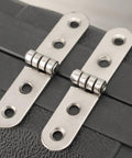 180 degree foldable hinge for DIY shown on a wooden box, featuring durable rust-resistant metal construction, ideal for cabinets and furniture.
