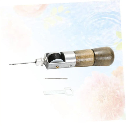 Wood-handled leather stitching machine hand sewing tool for DIY crafts with needle and wrench, compact and portable