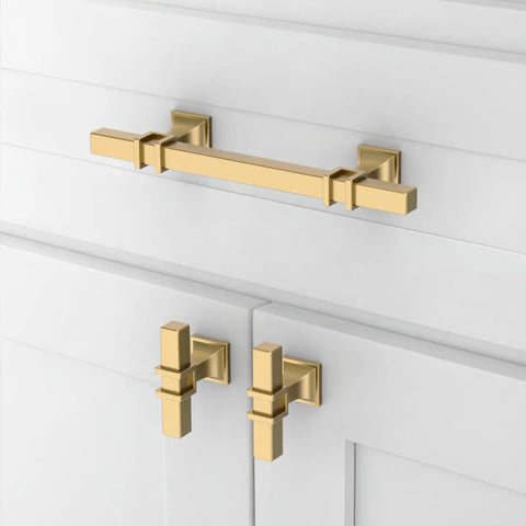 Champagne Bronze Cabinet Pulls Set Of 10 3.75 Inch Zinc Alloy Kitchen Cabinet Handles on white drawer