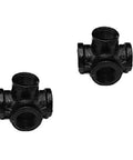 4-Way Malleable Iron Pipe Fittings For 3/4 Inch Pipes Black Painted Vintage DIY Industrial Shelving Hardware Industrial Decor And Furniture DIY Heavy Duty Pipework For Dope Rustic Creations, two fittings