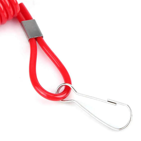 Close-up of red Suzuki Kill Switch Lanyard for Boats and Outboard Motors, Emergency Safety Cord for Ignition Stop Switch