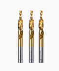 Three LINZUAN two-stage step drill bits, gold-coated stainless steel, 6.5 mm shank, front view