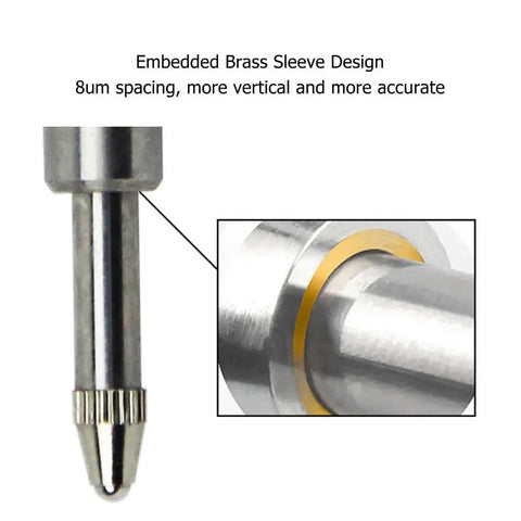 Close-up of Dial Indicator 0 To 10mm 0.01mm Precision Gauge With Case For Shaft Runout showing embedded brass sleeve design.