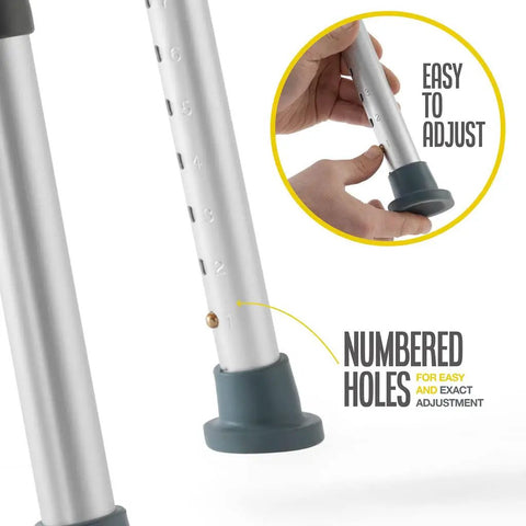 Close-up of adjustable leg with numbered holes on Non Slip Grippy Shower Chair With Suction Grab Bar and Suction Cup Head Holder Back Scrubber Sponge Tool 8 Adjustable Heights Portable Bath Chair For Elderly Set Of 5.