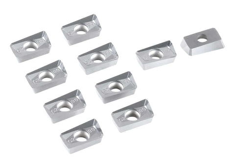 APKT160408-LH carbide inserts, 10-pack for aluminum machining; silver rectangular inserts with center hole