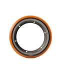 Premium Drive Wheel For MT15 And PU Replacement Fits Electric pallet Jack Trucks 210 mm outer diameter with orange polyurethane.