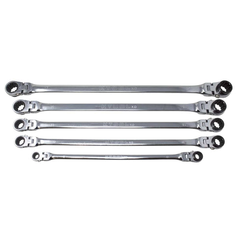 120 Tooth Ratcheting Wrench Set With Extra Long Flexible Design And 180 Degree Rotating Heads On Both Ends Spline Plus Gear Metric Sizes