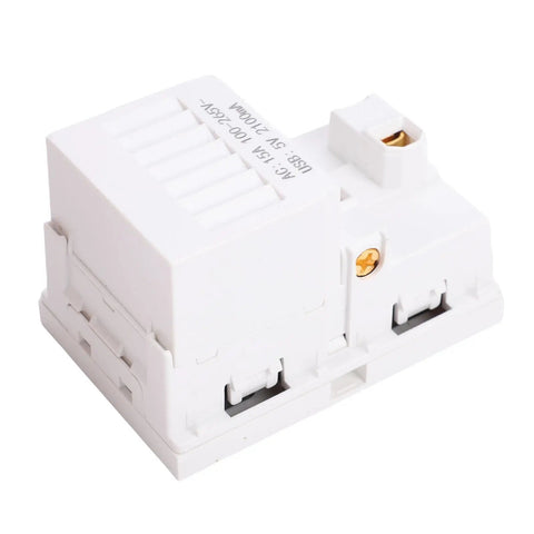 White 15A Duplex Electrical Receptacle Outlet With Wall Plate And Dual USB Charging Ports Solid As A Rock Polycarbonate Frame close-up view.