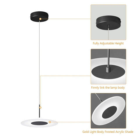 Detailed view of Dope Modern Black Pendant Lights Set Of 3 With LED 6000K Cool White Ceiling Fixtures for kitchen island adjustments.