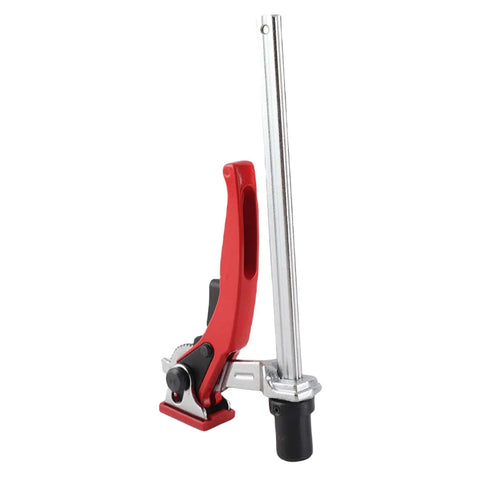 Heavy Duty Ratchet Hold Down Clamp For 20mm Dog Holes with chrome alloy steel build and guide rail for woodworking.