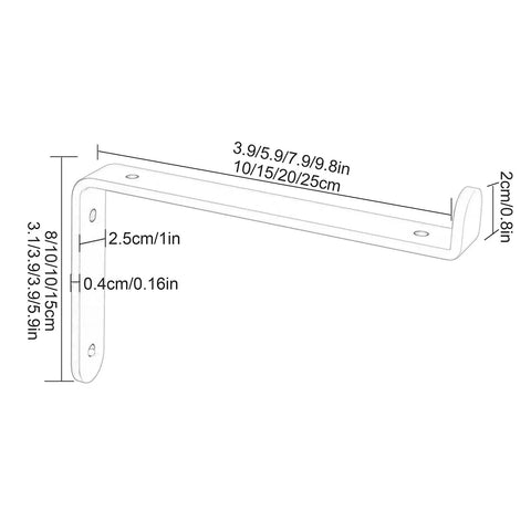 Premium Corner Shelf Brackets For Floating Wall Shelves And Rustic Industrial L Shape Supports showing dimensions and design details.