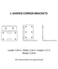 Sturdy L Shaped Corner Brackets With Screws For Furniture Repair And Shelf Reinforcement 10 Pack dimensions illustration