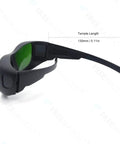 Kick Your Tanning Routine Up A Notch With These Broad Spectrum Laser Safety Glasses Featuring Green Lenses To Shield Your Peepers From Uv And Infrared Beams Ansi Certified side view with black frame and green lenses