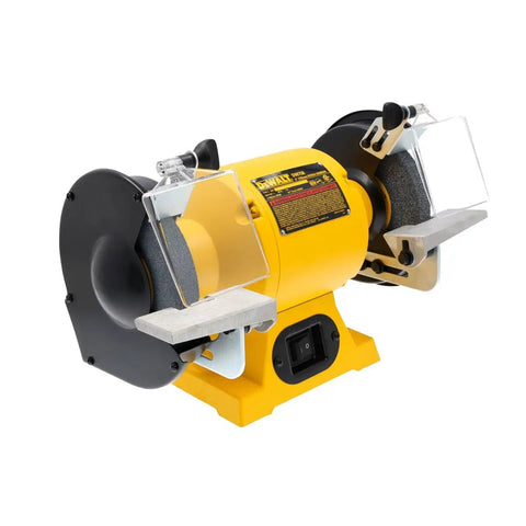 Heavy Duty Six Inch Bench Grinder Built Tough To Slash Blade Dullness And Polish Metal Bits With Ease While Serving As A Rock Solid Wire Wheel Rig.