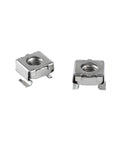 Heavy Duty M6 Mounting Cage Nuts for Server Rack and Network Cabinet Buildout Set showing silver carbon steel rail retainers.