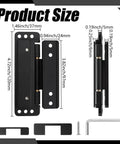 Four Pack Stealth Matte Black Hidden Door Hinges Straight Up Smooth And Built Legit With Rust Proof Zinc Alloy Plus Adjustable Silent Close specs showing dimensions.