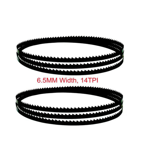 Top Shelf Sk5 Carbon Steel Bandsaw Blades With 14 Tpi And 6.5 mm Width shown in stacked view for precision cutting in woodworking.
