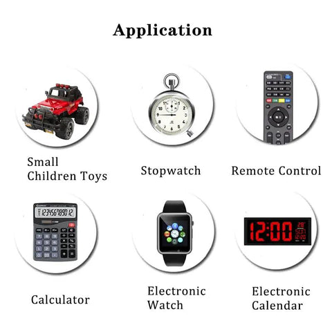 Applications of Top Shelf LR936 Alkaline Button Cell Batteries including electronic devices like toys, watches, remotes, and timers.