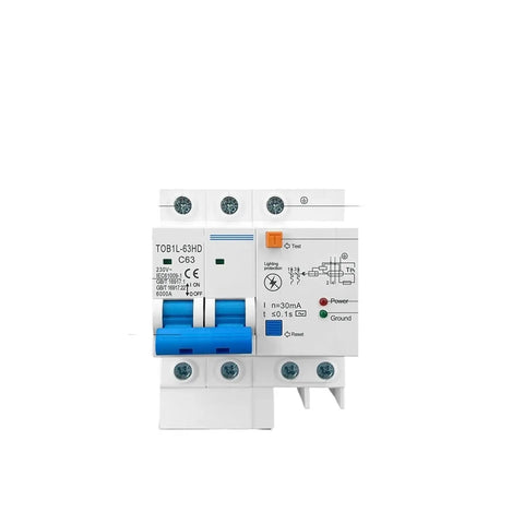 Main Switch Residual Circuit Breaker Loaded With Instant Overload Shutoff with blue buttons and clear markings for easy operation.