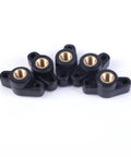 Ten black plastic 1/4-inch wing knobs with brass threaded inserts for T-track accessories and woodworking jigs