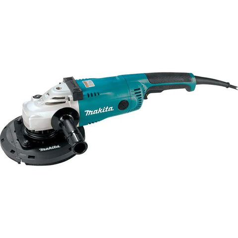 7 Inch Angle Grinder With 15 Amp Motor Delivers 6,600 RPM Rubberized Soft Grip Rear Trigger With Lock On Tool Less Wheel Guard Large Rubber Tool Rest AC DC Switch Built For Heavy Duty Work