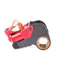 Zero Hassle Heavy Duty Portable Electric Hydraulic Wrench With Serious Torque And Brushless Motor Cordless Lithium Powered Tough As Nails Socket Driver Tool In Blue, side view showing red hydraulic motor.
