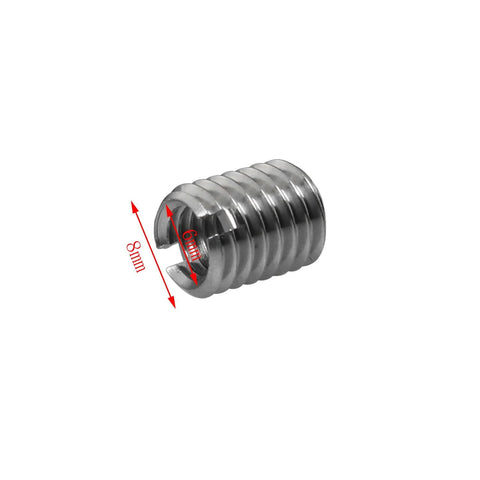 Metal thread reducer sleeve M8 male to M6 female, 8mm outer diameter