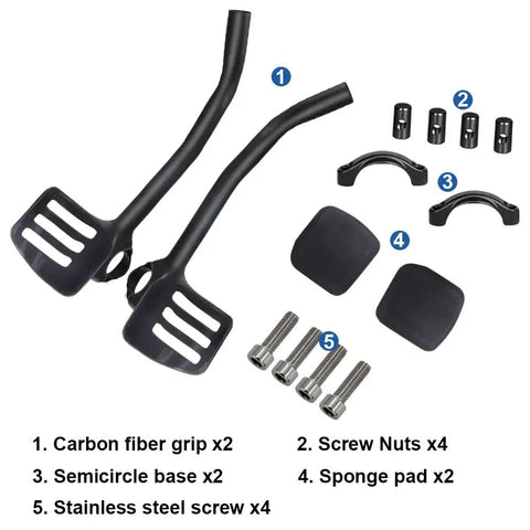 Clip On Aero Bars For Triathlon Bikes Carbon Fiber Handlebar Extender 360mm Ultra Light 350g with components labeled