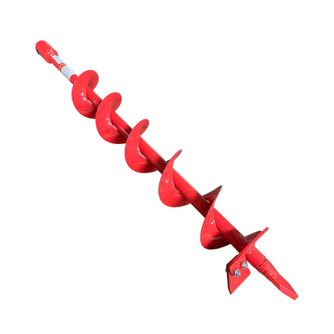 4 Inch Diameter 36 Inch Long Earth Auger Bit With Hardened Steel And Replaceable Cutting Blade, shown in full view on white background.