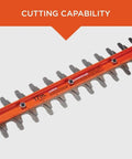 Close-up of 17-inch dual-action blades on Corded 17 Inch Hedge Trimmer With 3.2 Amp Motor, Dual Action Blades For Reduced Vibration And Cleaner Cuts