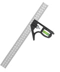 12 Inch Heavy Duty Combination Square With Integrated Vial Level And Dual Metric Imperial Ruler Scales top view showing level and markings.