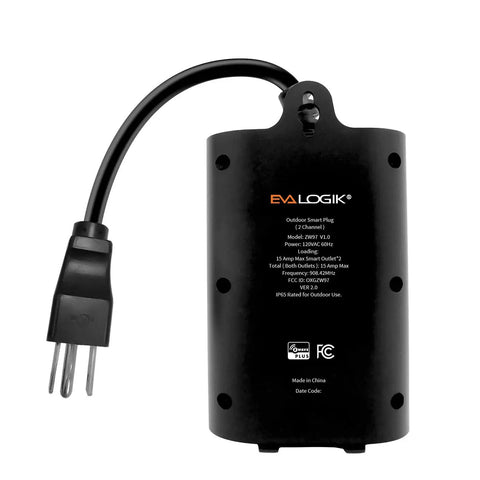 Back view of Outdoor Z Wave Dual Smart Outlet With Waterproof Dual Socket No Fuss Repeater Built In Hub Required Works With SmartThings Wink Alexa Google Assistant