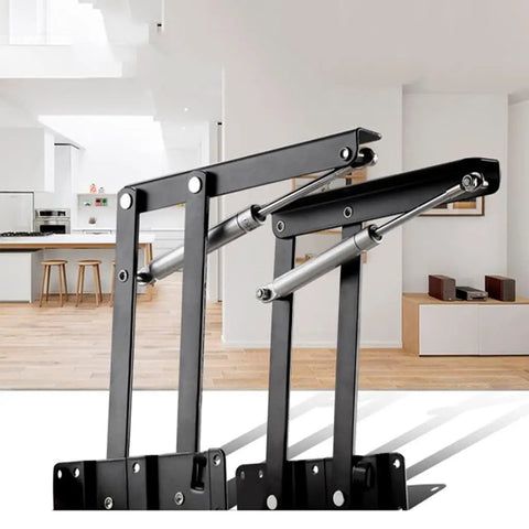 Two Pack Hydraulic Lift Top Hinges For Coffee Tables Featuring Quiet Soft Close Action And Smooth Glide Motion installed in modern interior.