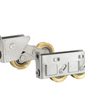 Heavy Duty Screen Door Rollers Four Pack Stainless Steel Ball Bearing Pulleys for Smoother Than Butter sliding doors with gold wheels.