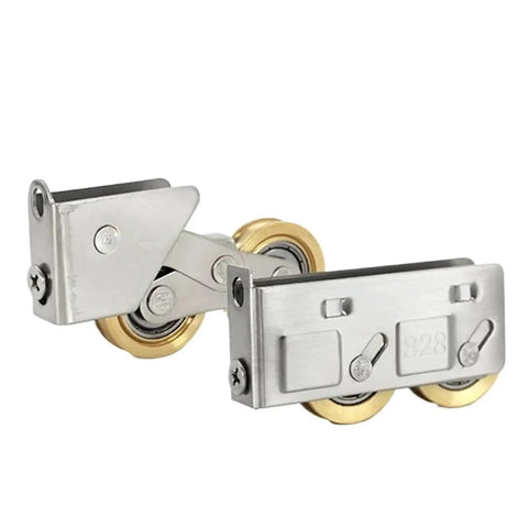 Heavy Duty Screen Door Rollers Four Pack Stainless Steel Ball Bearing Pulleys for Smoother Than Butter sliding doors with gold wheels.
