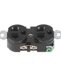 Heavy Duty Industrial Duplex Power Outlet 20 Amp 125 Volt Double Wall Socket for Stove Dryer Generator in black with brass conductors.